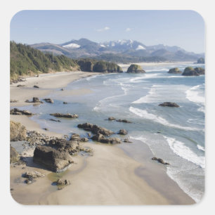 OR, Oregon-Küste, Ecola State Park, Crescent 2 Quadratischer Aufkleber