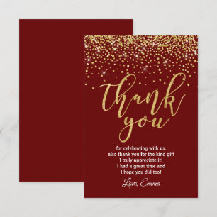 or parties scintillant, carte de remerciements rou