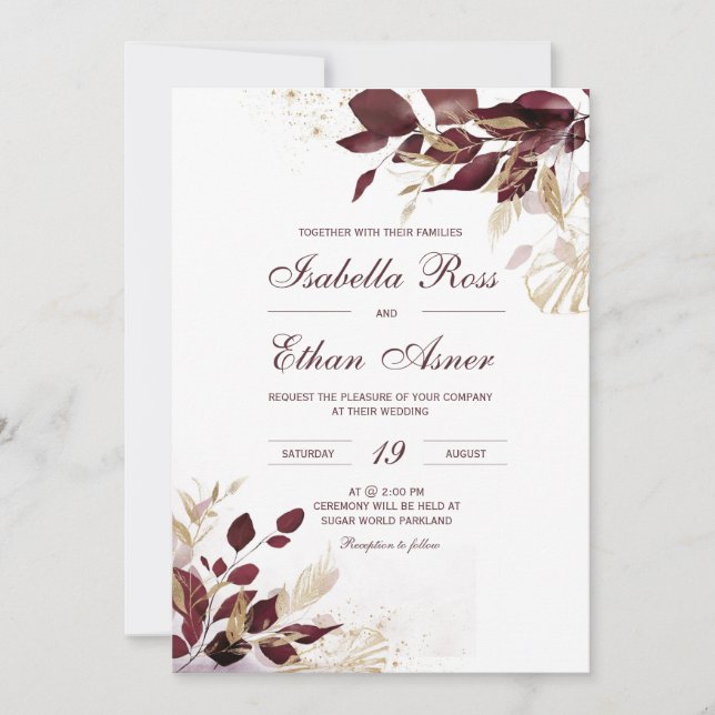 Or personnalisé et Faire-part de mariage Bourgogne (Devant)