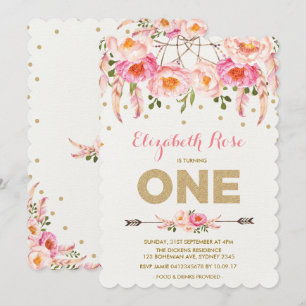 Or rose 1er anniversaire Invitation Floral Dreamca