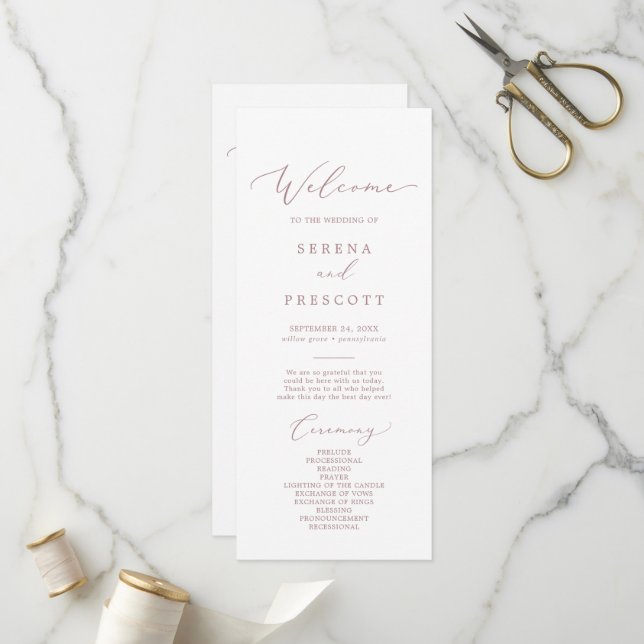 Or Rose délicat | Programme de mariage pour les ma (Devant/Arrière en situation)