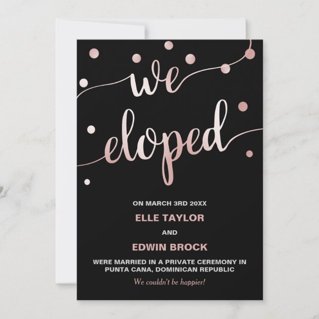 Or rose et noir | Glam Elopement Faire-part (Devant)