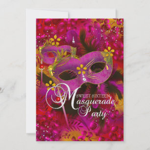 Or rose Floral Masquerade Sweet 16 Invitation