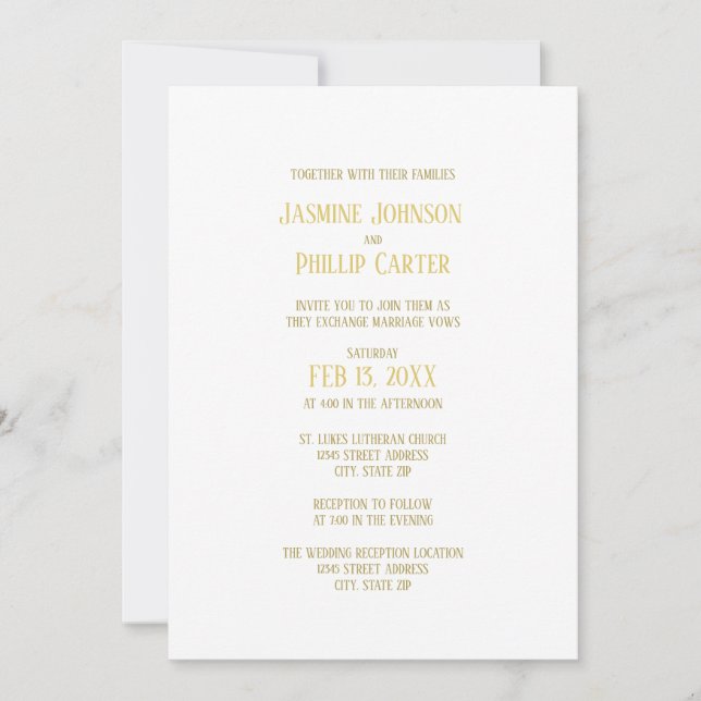 Or simple - Invitation Mariage/Réception (Devant)