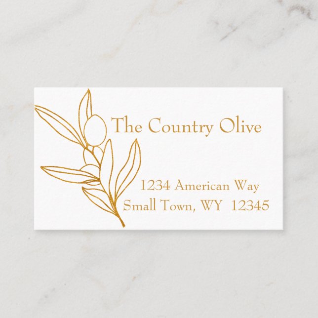 Or sur White Olive Branch Huile Carte de visite (Devant)