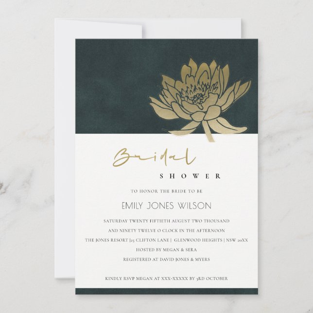 OR VERT LOTUS FLORAL FÊTE DES MARIÉES INVITATION (Devant)
