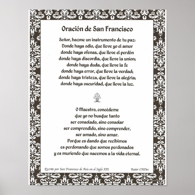 Oracion de San Fransisco Poster (Vorne)