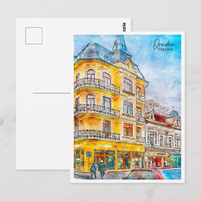Oradea Rumänien Reiseziel Place Watercolor Postkarte (Vorne/Hinten)