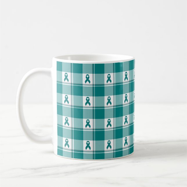 Oral Cancer Awareness Plaid Teal Ribbon Kaffeetasse (Links)
