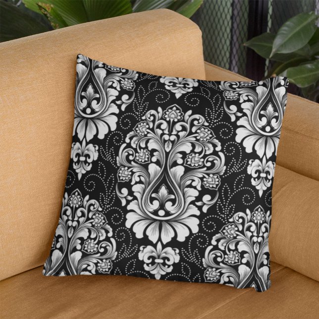 Oral Damask White Black Floral Kissen (Von Creator hochgeladen)