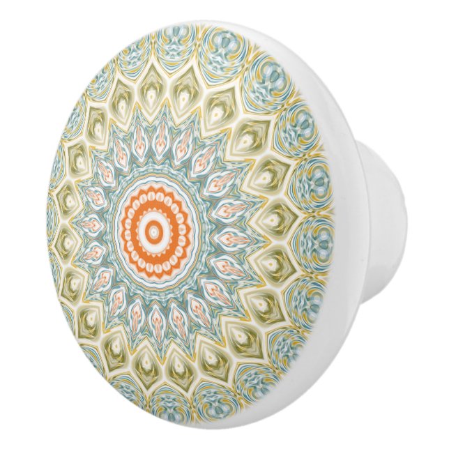 Oranes und Aquamarines Mandala-Muster mit Goldakze Keramikknauf (Rechts)