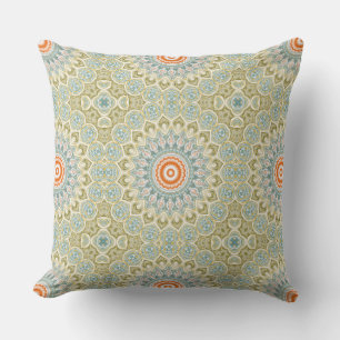 Oranes und Aquamarines Mandala-Muster mit Goldakze Kissen