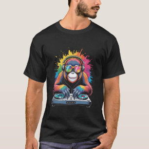 Orang-Utan-Affe DJ Plattenspieler EDM Synthesizer T-Shirt