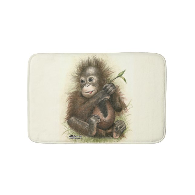 Orang-Utan Baby mit Blätter Badematte (Vorderseite)
