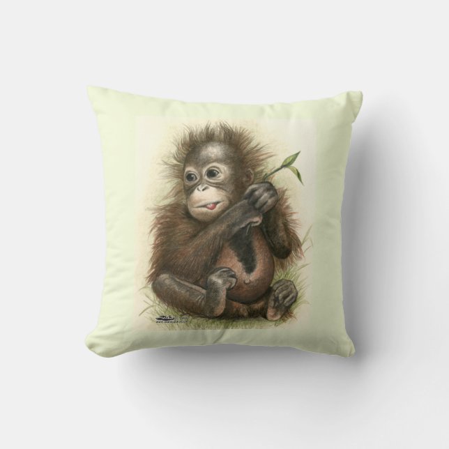 Orang-Utan Baby mit Blätter Kissen (Vorderseite)