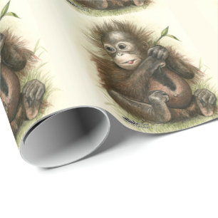 Orang-Utan-Baby mit Blättern Geschenkpapier