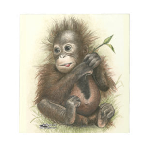 Orang-Utan-Baby mit Blättern Notizblock