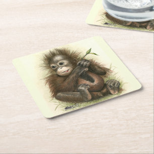 Orang-Utan-Baby mit Blättern Rechteckiger Pappuntersetzer