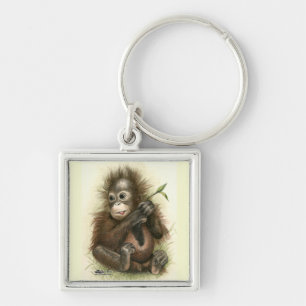 Orang-Utan-Baby mit Blättern Schlüsselanhänger