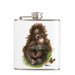 Orang-Utan-Baby und Schmetterling Flachmann