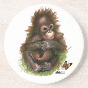 Orang-Utan-Baby und Schmetterling Getränkeuntersetzer