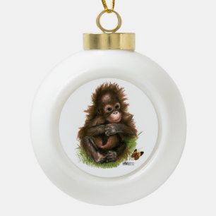 Orang-Utan-Baby und Schmetterling Keramik Kugel-Ornament