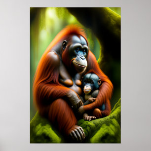 Orang-Utan mit Baby Poster