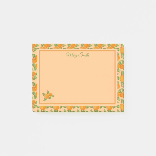 Orangales Zitrus-Rand Botanisches Design Post-it Klebezettel (Vorderseite)