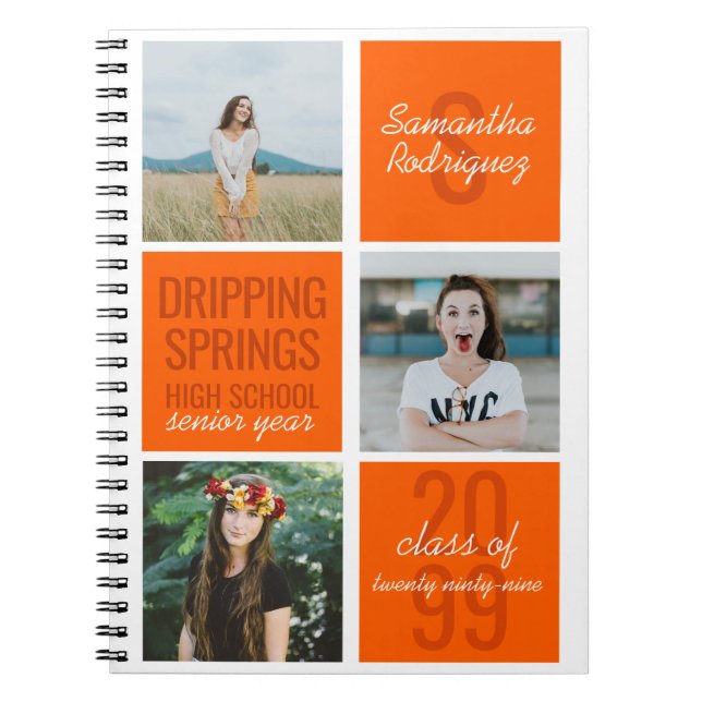 Orange 3-Foto Fun Boxes Class Year Notebook Notizblock (Vorderseite)