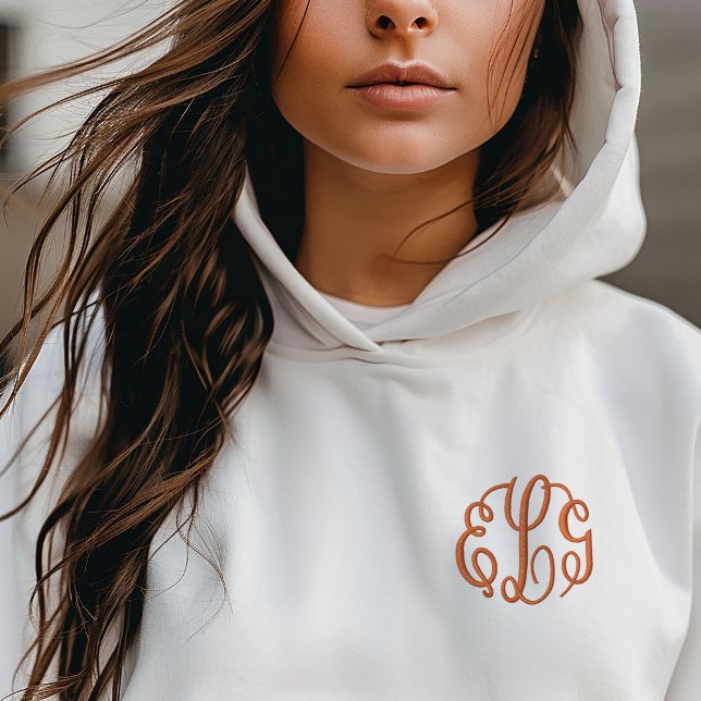 Orange 3 Letter Script Monogram Bestickter Hoodie (Von Creator hochgeladen)