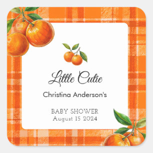 Orange 3D Citrus Kariert Handgezogene Babydusche Quadratischer Aufkleber