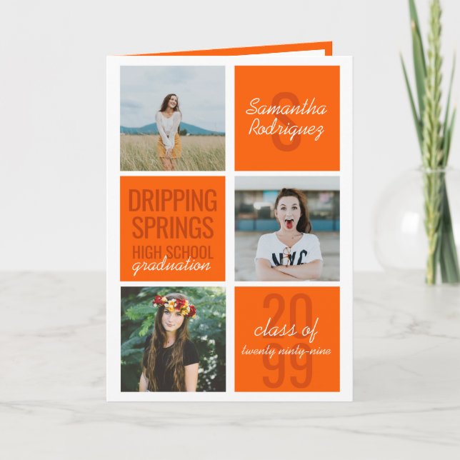 Orange 4-Foto Fun Boxes Abschluss Einladung (Vorderseite)