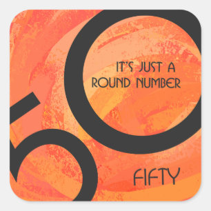 Orange 50 Decade Geburtstag Quadratischer Aufkleber