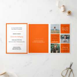 Orange 5-Foto Fun Boxes Abschluss Dreifach Gefaltete Einladung