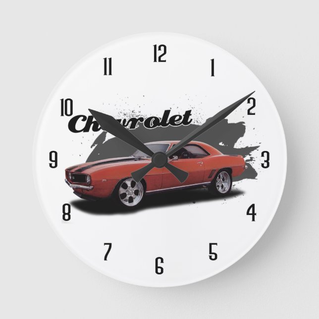Orange 69 Camaro Runde Wanduhr (Vorderseite)