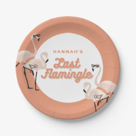 Orange 70er Flamingo Last Flamingle Brautparty Pappteller