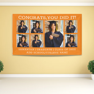 Orange 7 Foto Glückwunschs Graduate Abschluss 2025 Banner