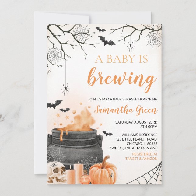 Orange A Baby brütet Halloween Baby Dusche Einladung (Vorderseite)