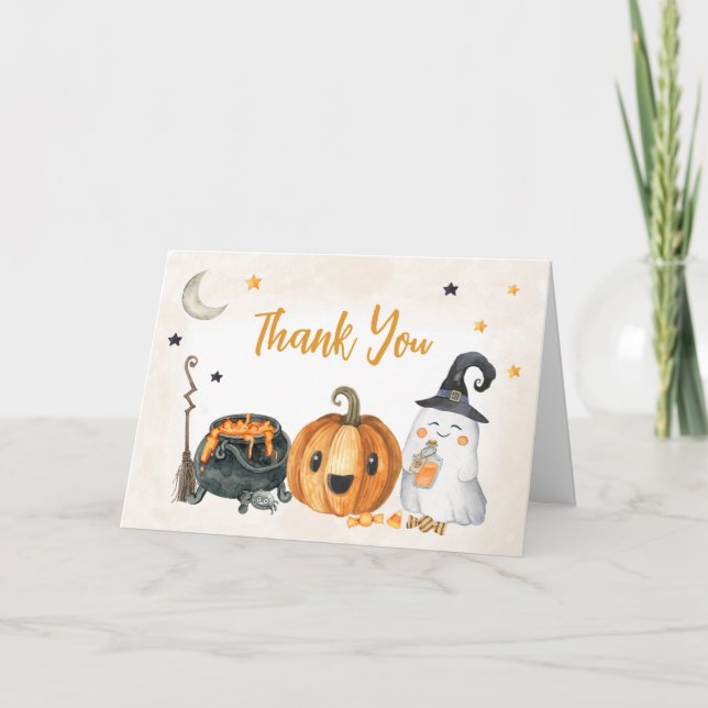 Orange A Little Boo Baby Dusche Dankeskarte (Vorderseite)