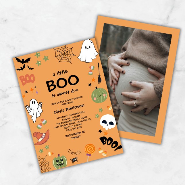 Orange A Little Boo Niedlich Halloween Baby Dusche Einladung (Orange A Little Boo Cute Ghost Halloween Baby Shower Invitation )