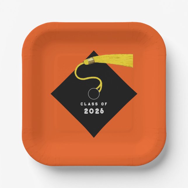 Orange Abschluss 2025 Party Pappteller (Vorderseite)