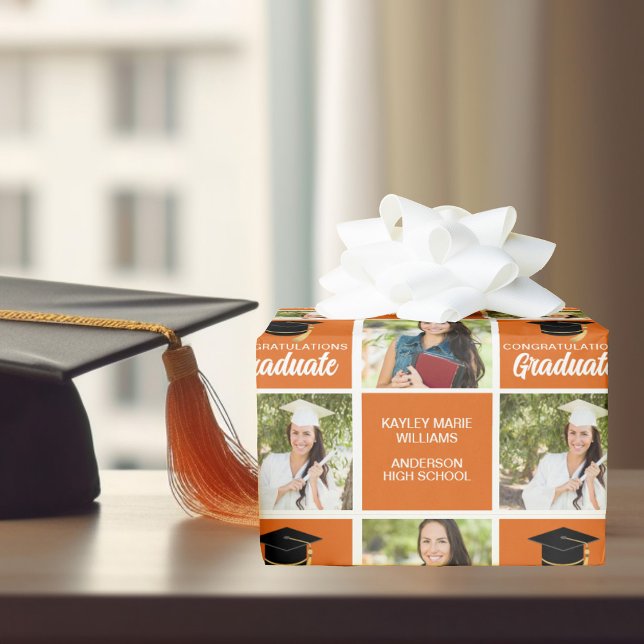 Orange Abschluss Foto Personalisiert Graduate Geschenkpapier (Von Creator hochgeladen)