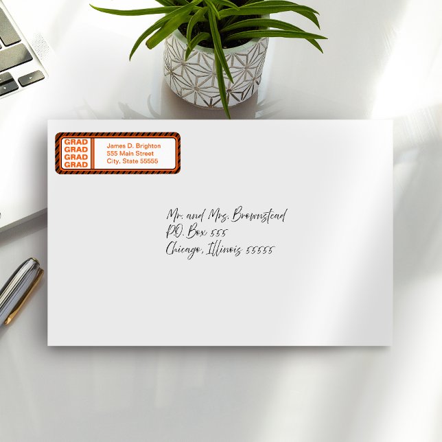 Orange Abschluss Rücksendeadressen-Aufkleber (Von Creator hochgeladen)