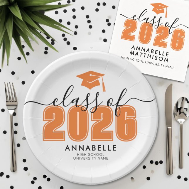 Orange-Abschlussfeier Pappteller (Orange Graduation Party Paper Plates)
