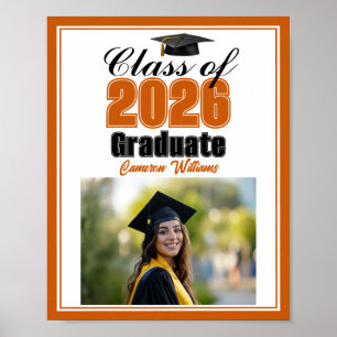 Orange Abschlussklasse 2026 Foto-Abschlussfeier Poster