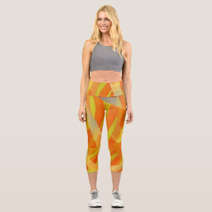 Orange Abstrakt Art Capri Yoga Sport Leggings