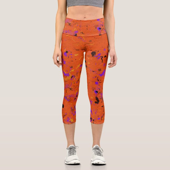 Orange Abstrakt Capri Leggings (Vorderseite)