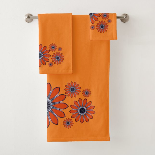 Orange Abstrakt Floral Badhandtuch Set (Insitu)