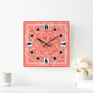 Orange abstrakte Blume Quadratische Wanduhr