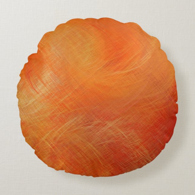 Orange Abstrakte Malerei Rundes Kissen (Vorderseite)